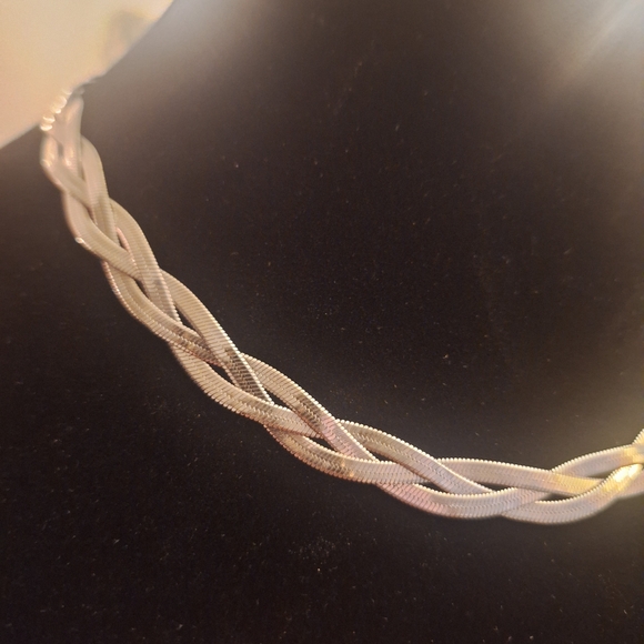 Adjustable Elegant S925 Silver Herringbone Braided Necklace - Picture 4 of 12
